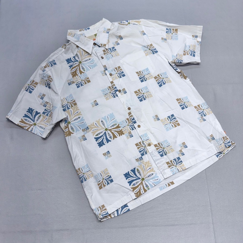 VTG Quicksilver Waterman Collection Mens XXL White Floral SS Button Down Cotton